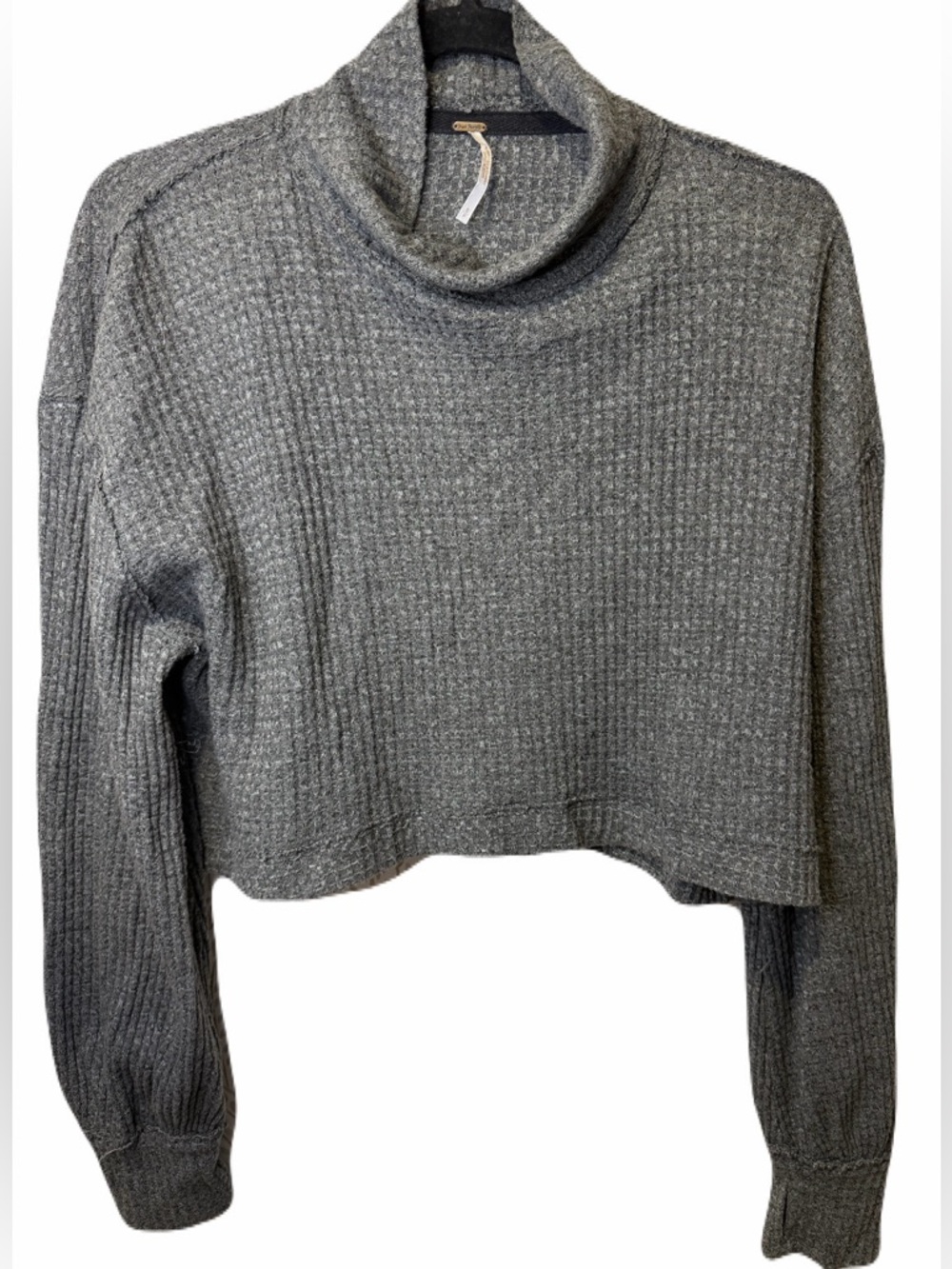 Free People Waffle Knit Gray Crop Long Sleeve Top- Small. Cotton Blend. Soft!